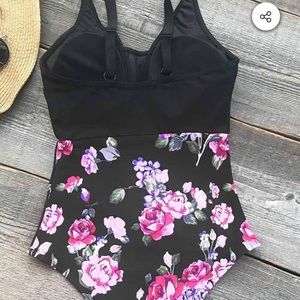 Black and floral one piece swimsuit